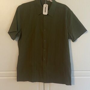 Men's Short Sleeve Button-Up Shirt - Olive Green